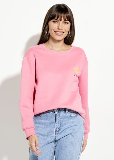 Sweat molletonné sérigraphie soleil Rose