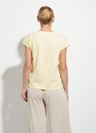 T-shirt col V sans manches maille coton Jaune Clair