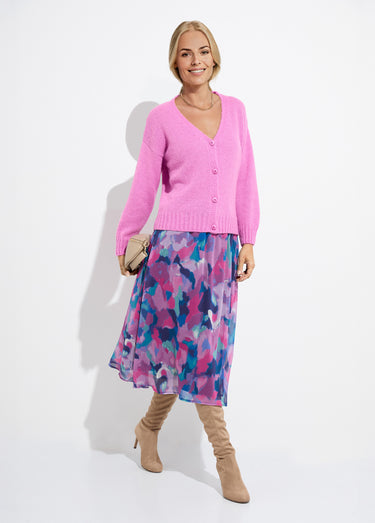 Gilet col V boutonné mélange mohair Magenta