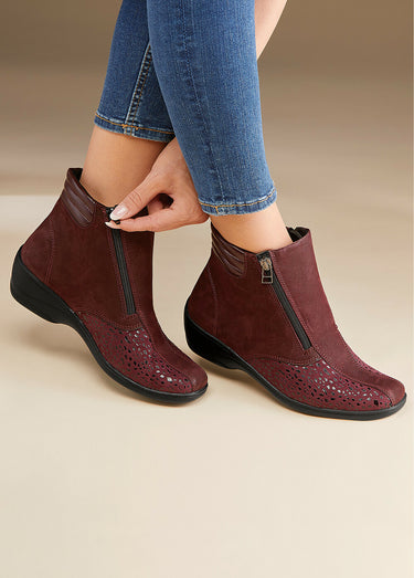 Boots cuir nubuck côtés extensibles Bordeaux