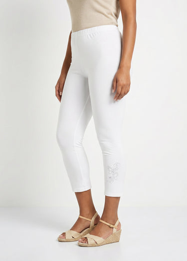 Legging court uni ceinture élastiquée Blanc