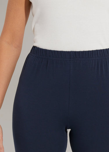 Legging court galon ajouré coton stretch Marine