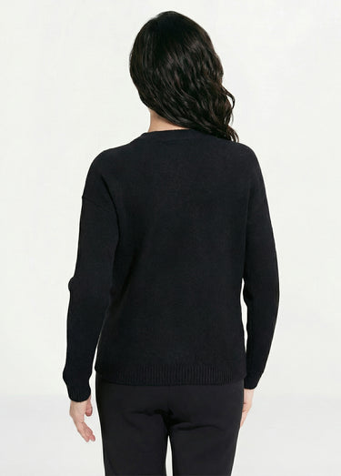 Pull doux col rond avec strass et sequins Noir