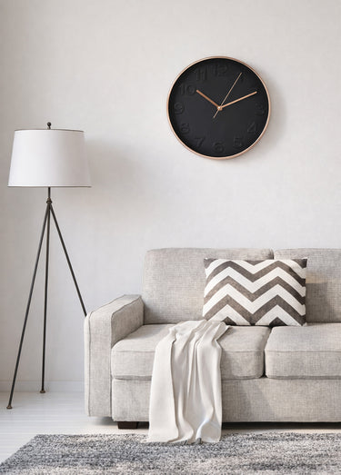 Horloge murale ronde, contour cuivre Cuivre / Noir