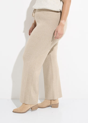 Pantalon large confort, jeu de mailles Beige