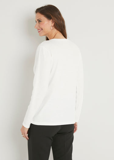 T-shirt chaud uni manches longues clous et rivets Ecru