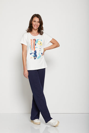 T-shirt motif manches courtes kimono Aqua/Jaune