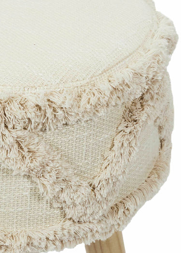 Tabouret tissu frangé style ethnique Blanc/Marron