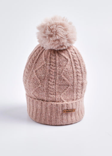 Bonnet à côtes et pompon, avec laine Rose