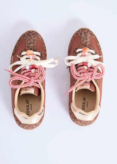 Sneakers léopard / doré lacets fantaisie Leopard