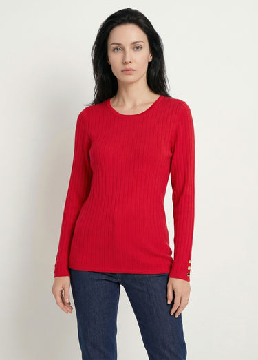 Pull doux côtelé court col rond côtes plates Rouge