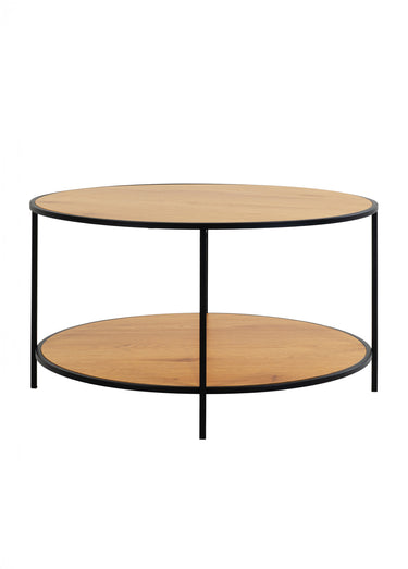 Table basse métal 2 niveaux, effet chêne Naturel