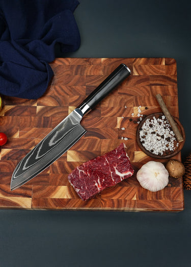 Grand couteau Santoku lame damas + étui, Core Noir