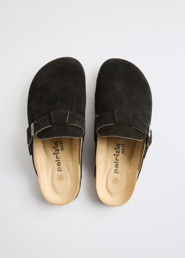 Mules sabots croûte de cuir boucle réglable Noir
