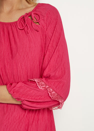 Tunique fluide, col rond avec liens Fuchsia
