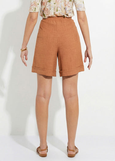 Bermuda tissu gaufré uni taille 3/4 élastiquée Camel