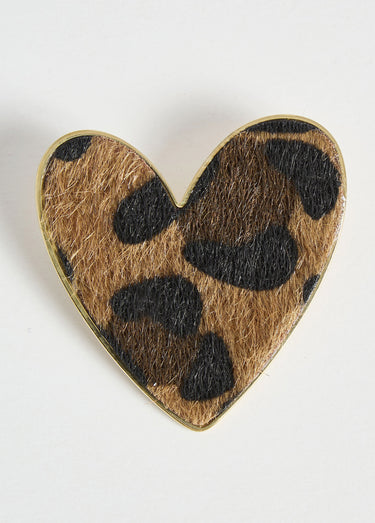 Broche forme coeur en fourrure léopard Leopard