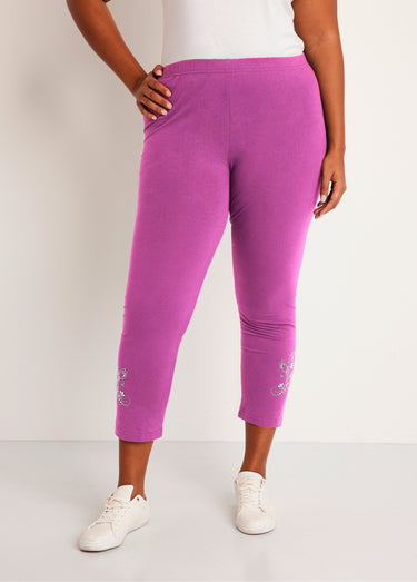 Legging court uni ceinture élastiquée Fuchsia