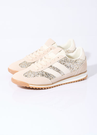 Sneakers inspiration rétro, à paillettes Beige