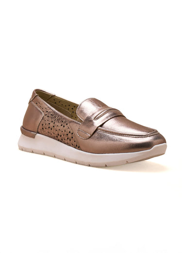 Mocassins métallisés en cuir perforé Bronze