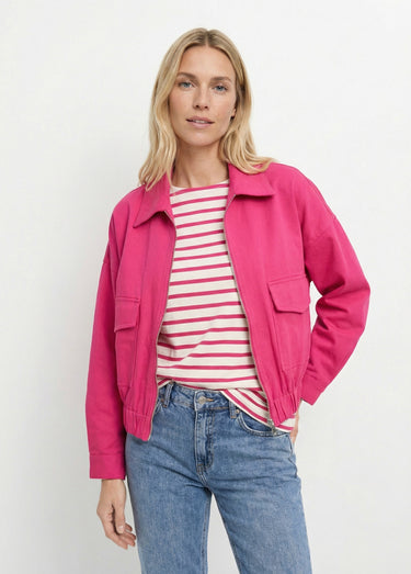 Blouson zippé en toile, taille resserrée Magenta