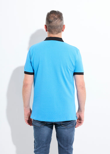 Polo homme col et manches contrastés Bleu