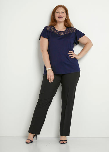T-shirt manches courtes dentelle Marine