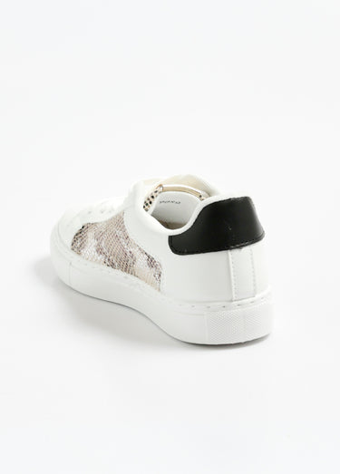 Baskets bimatière aspect reptile à lacets Blanc