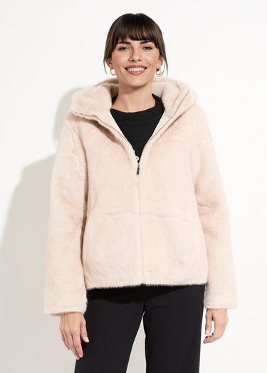 Blouson court en fourrure avec capuche Ecru