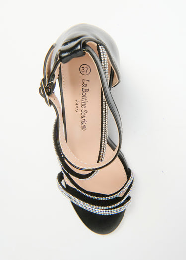 Sandales chic talon haut, brides strass Noir