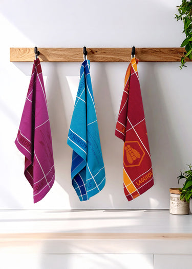 Lot de 3 torchons jacquard assortis, Tartans 3B Bleu