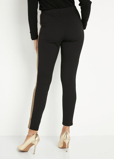 Legging taille élastiquée côtés brillants Noir/Or
