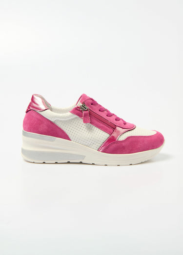 Baskets grande largeur compensées cuir Fuchsia/Blanc