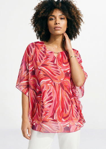 Tunique fluide longue motif feuilles Fuchsia/Rose
