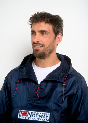 Coupe vent homme demi zip à capuche Marine