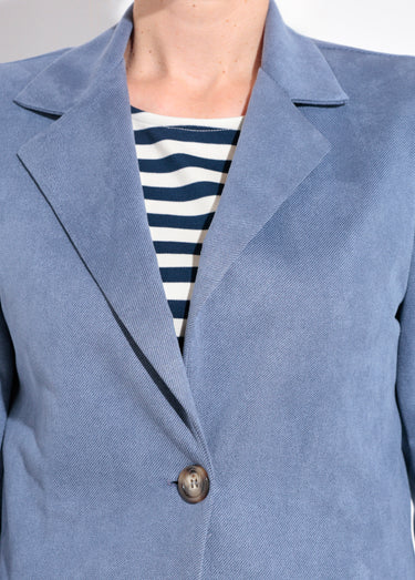 Veste col tailleur 1 bouton twill souple Bleu