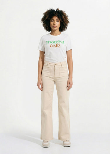 T-shirt col rond avec inscription Matcha Blanc