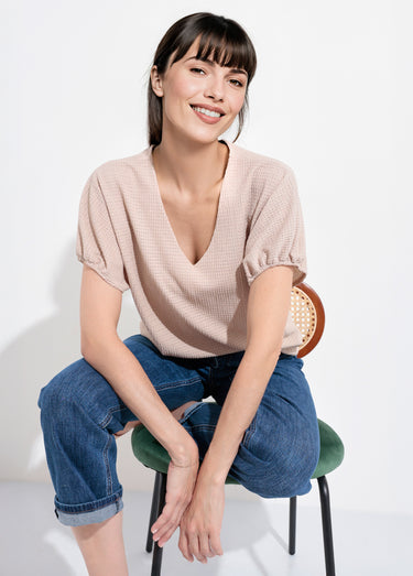 T-shirt texturé avec manches élastiquées Ficelle