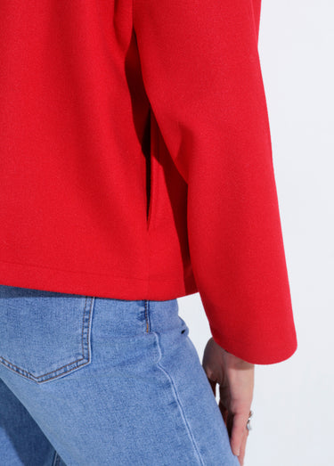 Caban court uni façon drap de laine Rouge