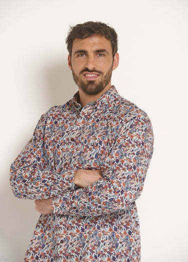 Chemise fantaisie motif cachemire Orange/Bleu