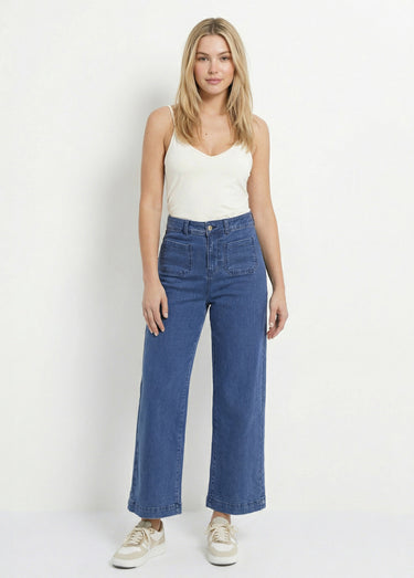 Jean 7/8ème large denim extensible 4 poches Bleu Stone