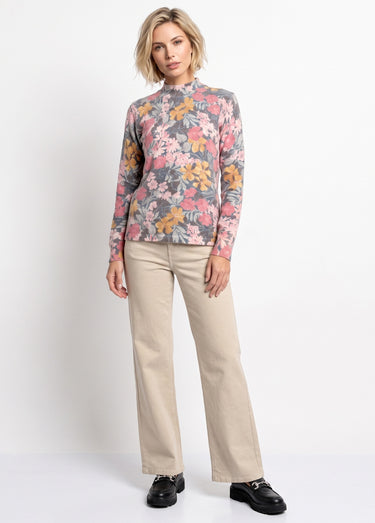 Pull fin chaud imprimé col rond mélange laine Rose/Vert