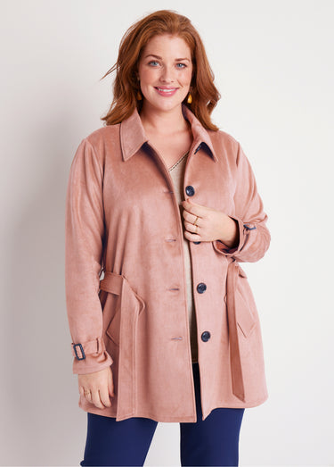 Manteau court tissu suédé Rose Nude