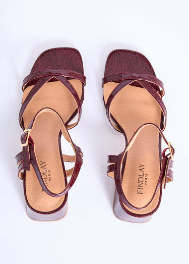 Sandales vernies à talon motif reptile Vernis Bordeaux