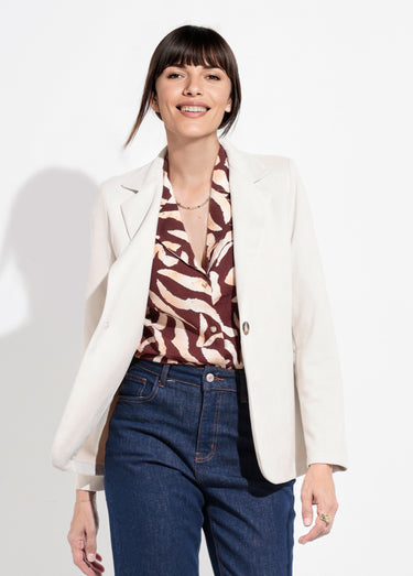 Veste col tailleur 1 bouton twill souple Ecru