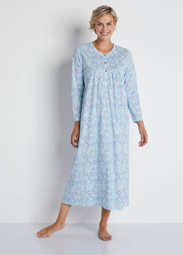 Chemise de nuit longue imprimée coton Imprime Bleu Indigo