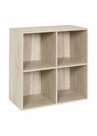 Meuble rangement 4 cases, effet pierre Blanc/Beige