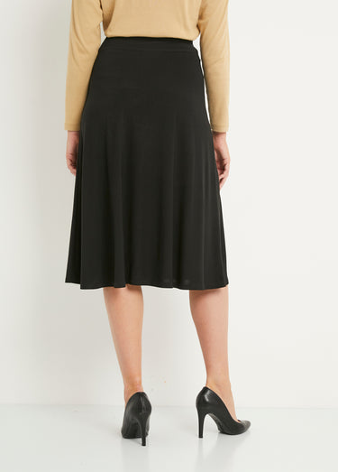 Jupe longue évasée unie ceinture élastiquée Noir
