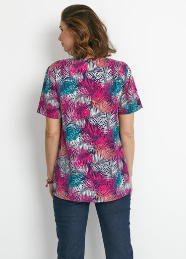 Tunique ample mi-longue en tissu crêpe Vert/Fuchsia