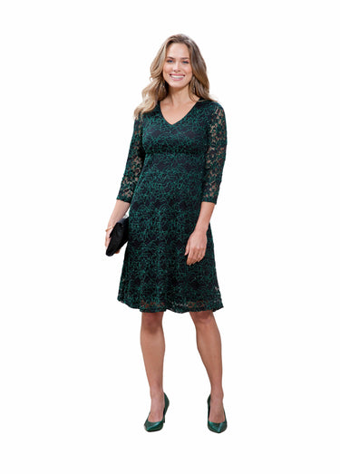 Robe courte évasée dentelle col V Noir/Vert